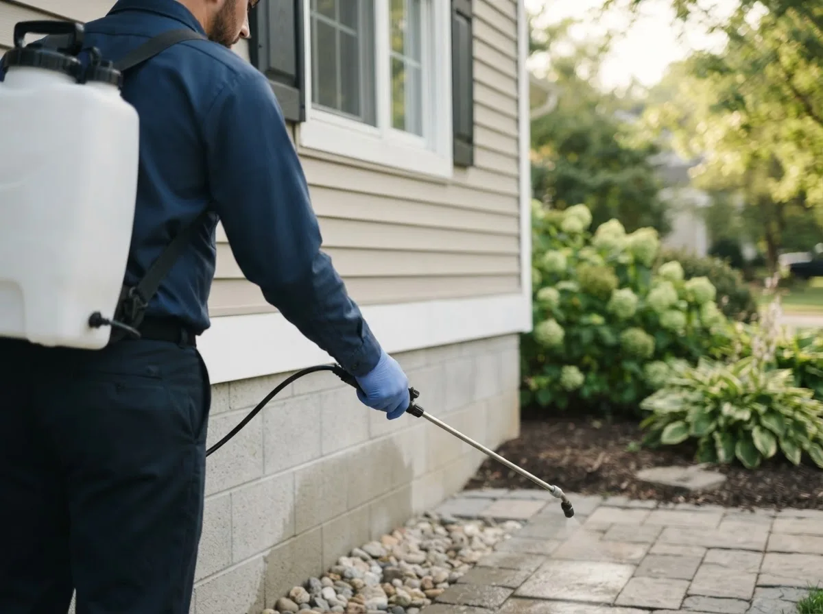Pest control technician inspecting a home in Los Indios, TX